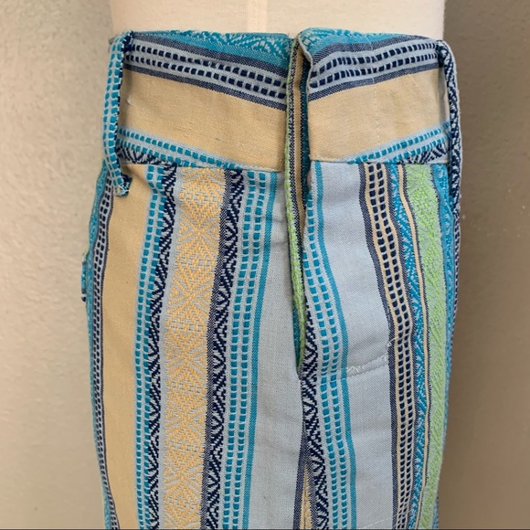 Jacquard blue green and yellow striped midi skirt - Picture 5 of 9